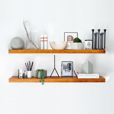 Floating Shelves For Wall, Premium Solid Wood Wall Shelves With Heavy Duty Brackets, Set Of 2, Bathroom Shelves For Home Decor