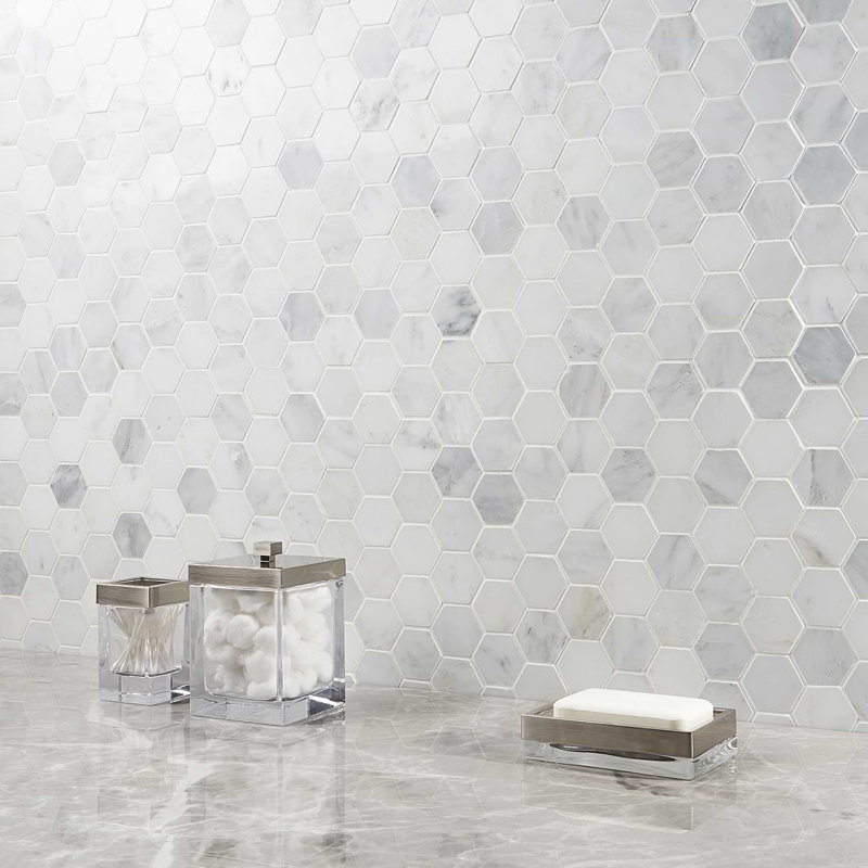Asian Statuary 2" Hexagon Polished Marble Mosaic Tile