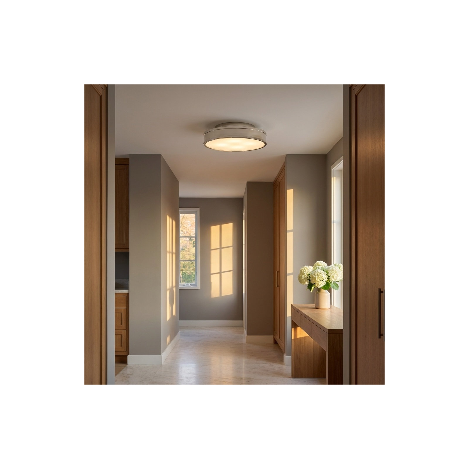 Radcliff Round Semi Flush, Polished Nickel, 4" H x 16" W x 16" D