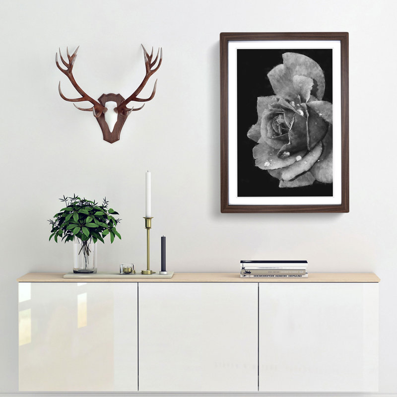 Rose Flower - Single Picture Frame Print on MDF, 63cm H x 45cm W x 2cm D, Walnut Framed