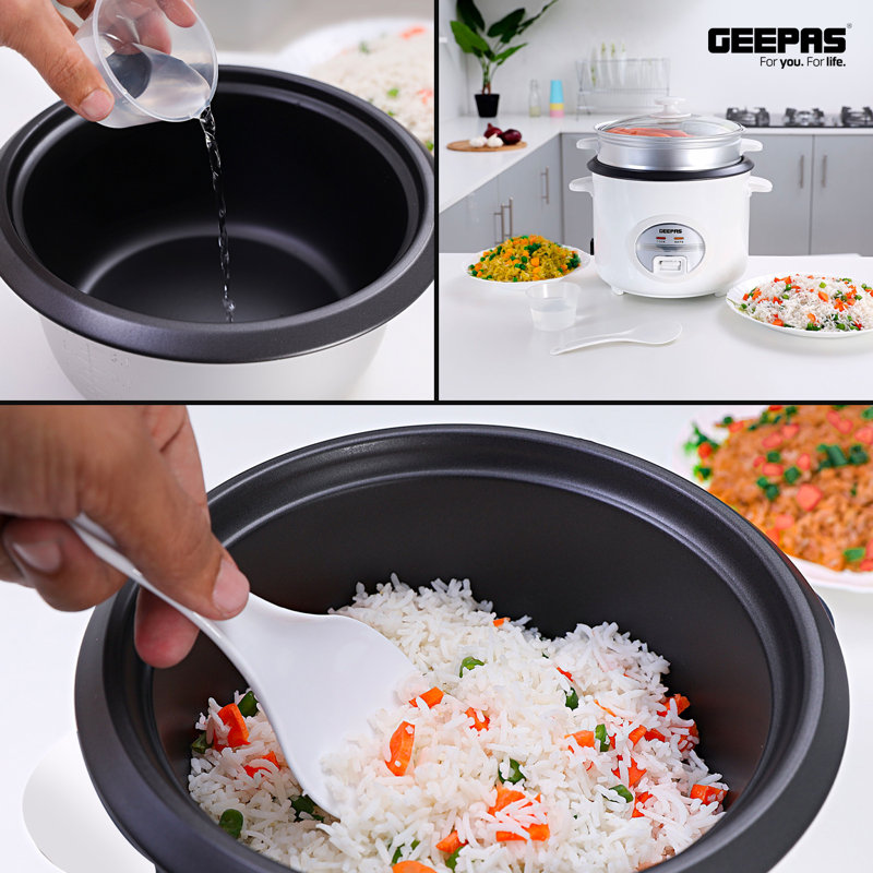 Geepas 300W Rice Cooker & Steamer with Keep Warm Function, 0.6L Automatic Cooking, 1.8L