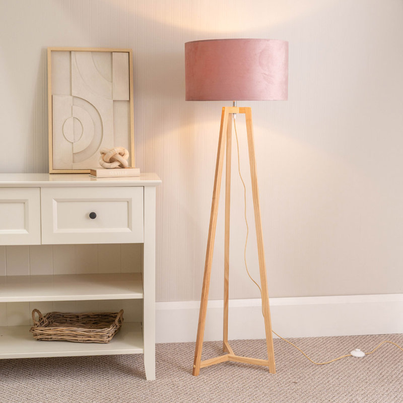 Rhavyn 148cm Traditional Floor Lamp, Natural, Blush Pink