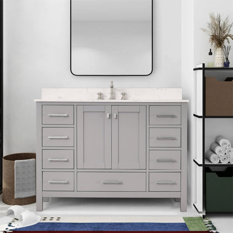 48-inch Bathroom Vanity With Engineered Stone Top, Silver, Gray