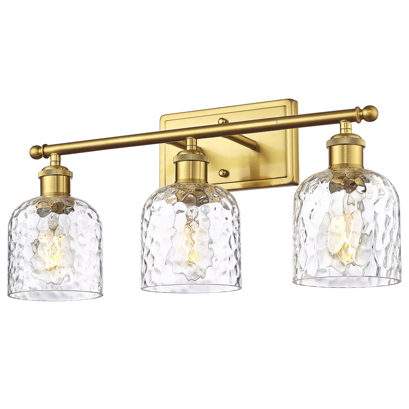 3-Light Bathroom Vanity Light With Clear Hammered Glass, Gold