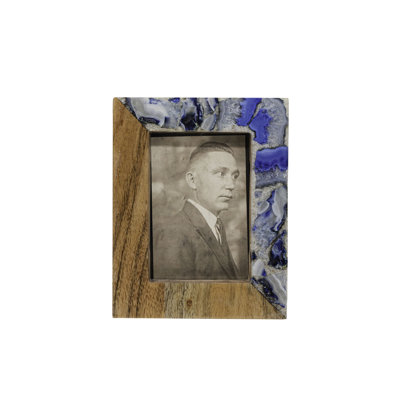 Foreside Home & Garden 4x6 Picture Frame Blue Agate, Acacia Wood & Glass