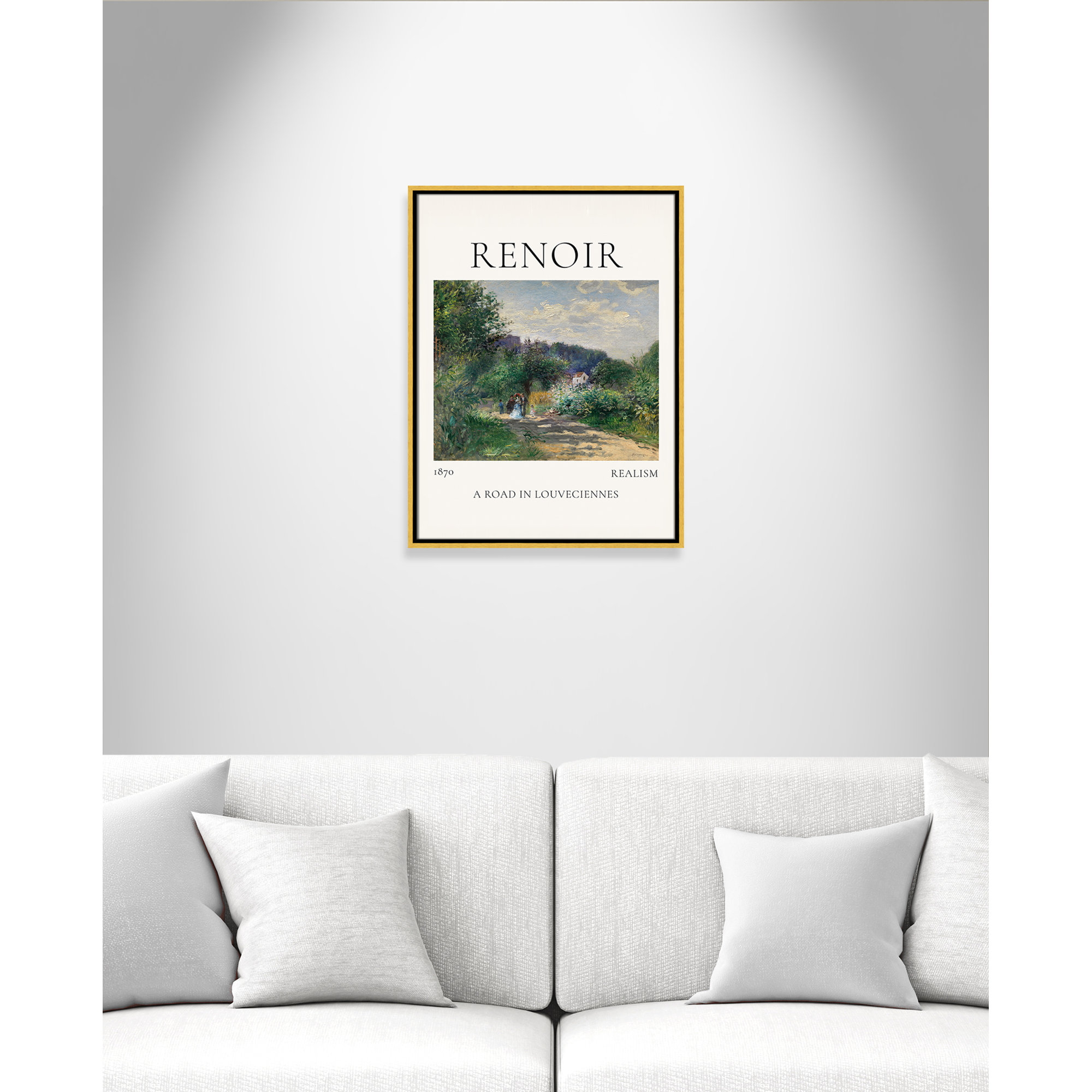 Old Masters Collection " A Road In Louveciennes " by Auguste Renoir, Gold Floater Frame, No, 25.5" H x 19.5" W x 2" D