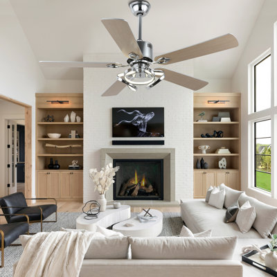 Briteny 52" Reversible Chrome Modern Ceiling Fan with LED Light and Remote, 6 Speed DC Motor