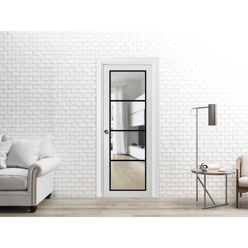 Porte de grange en bois lambrissé sans trousse de quincaillerie d'installation, Satin blanc, 36 po x 80 po