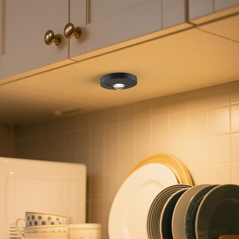 6-Pack Mini Round Rechargeable Accent Light – 0.6W, Remote Dimming, Timer (Matte Black)