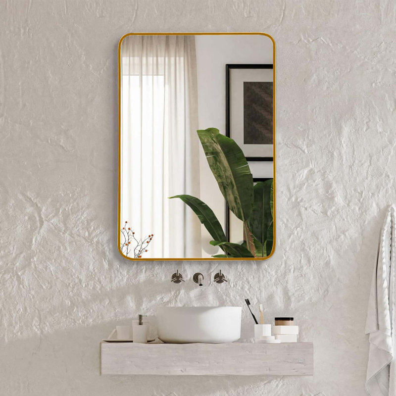 Miroir de bar en métal, 30 po x 22 po, Doré, Rectangulaire
