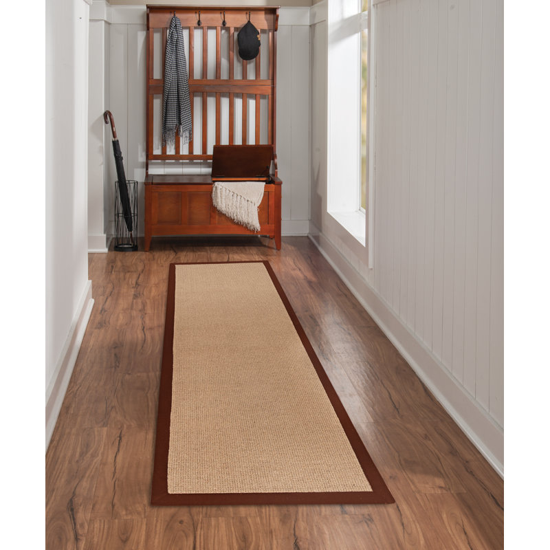 Nannette Handmade Dark Beige Berber with Brown Cotton Border Made in the USA Area Rug, Runner 2'6" x 8'