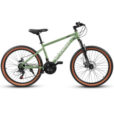 24 Inch Mountain Bike for Teenagers, High Carbon Steel Frame, Disc Brakes, Durable Design, Brown Edge Tires, Ideal for School Commuting