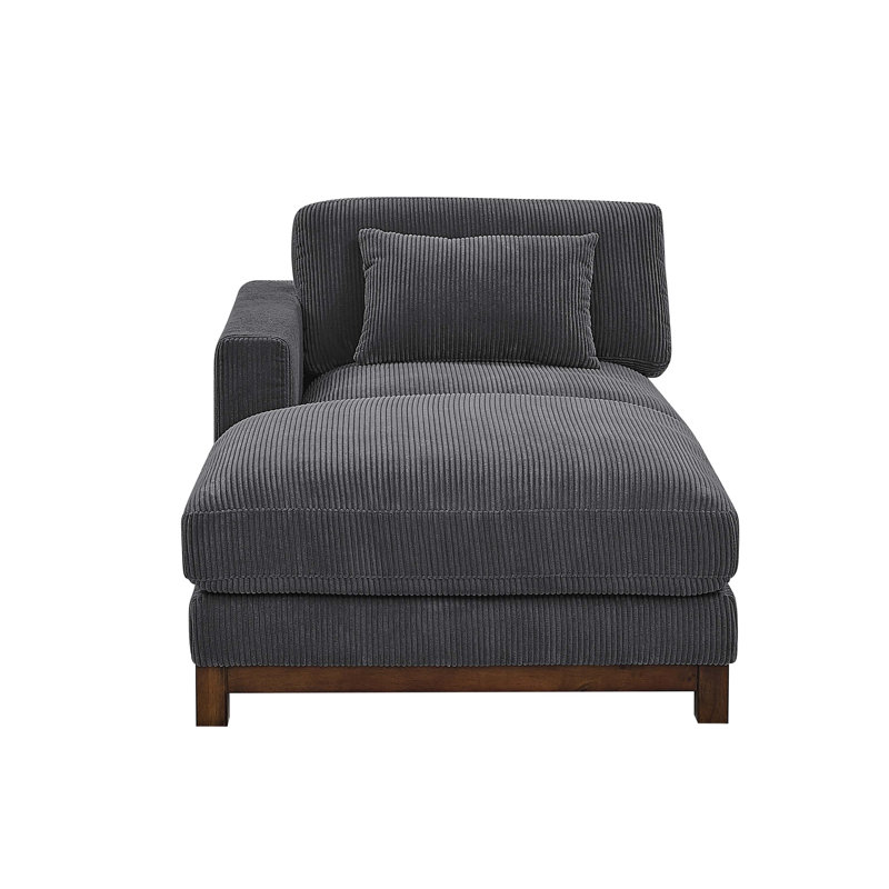 Chaise longue rembourrée Jadda, Velours côtelé gris foncé, Accoudoir à gauche (vu de face)