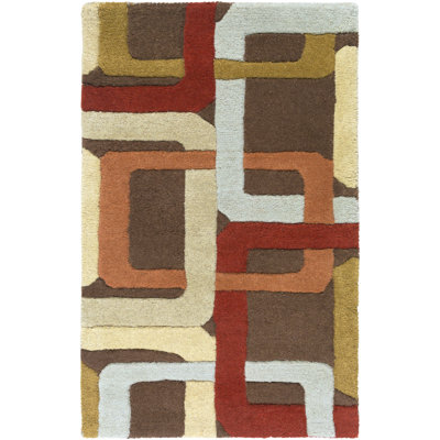 Tapis de surface multicolore en laine touffeté abstraite fait main Dewald