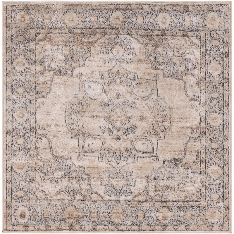Tapis oriental ivoire Cantey, Carré 4 pi 1 po