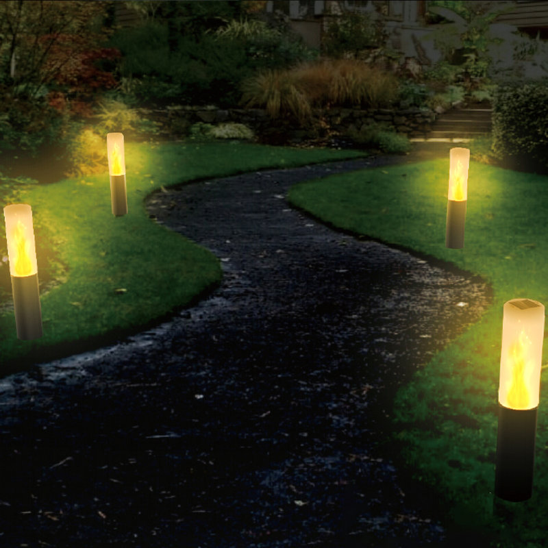 Black and Yellow LED Solar Pathway Light with Flame Effect