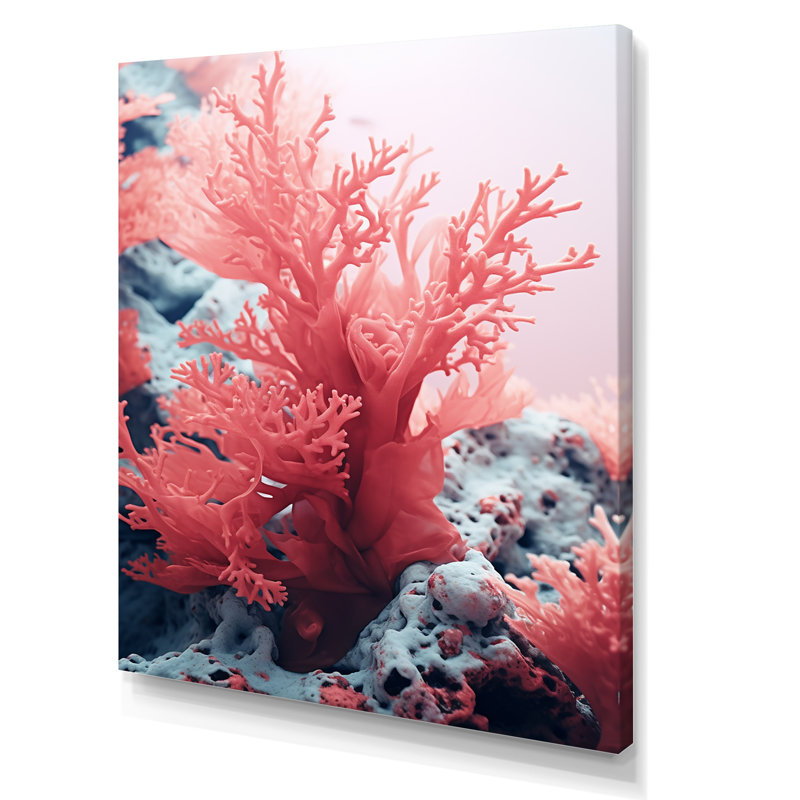 «Pink Coral And Anemones Dance II», reproduction sur toile, Toile tendue, H 32 po x l 16 po x P 1 po
