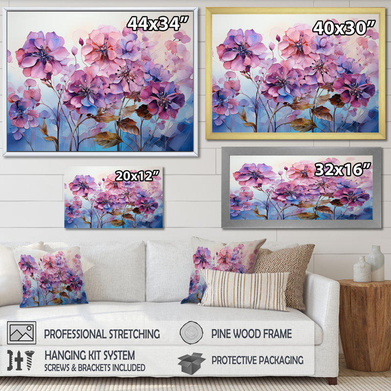 «Rose et mauve», impression sur toile, Cadre flottant noir, H 34 po x l 44 po x P 1,5 po