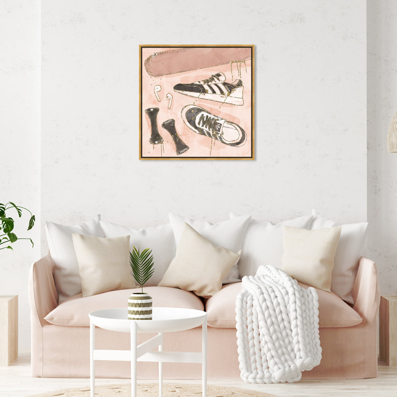 Workout routine Glam Shoes - impression d'art graphique, H 30 po x l 30 po x 1,5 po, Gold Framed