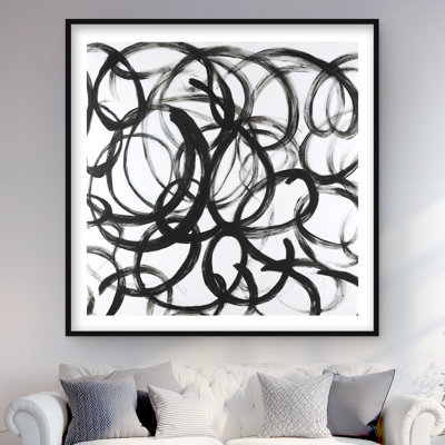 Lignes abstraites bouclées - impression encadrée en noir et blanc pour la décoration