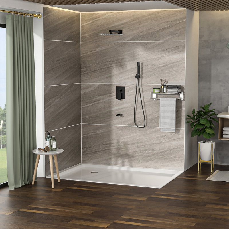 Ensemble de douche avec douchette de baignoire à cascade - Carré mural de 10 po, 3 fonctions, pomme de pluie, douchette, douchette de pluie 10 po, douchette de pluie, élément portatif