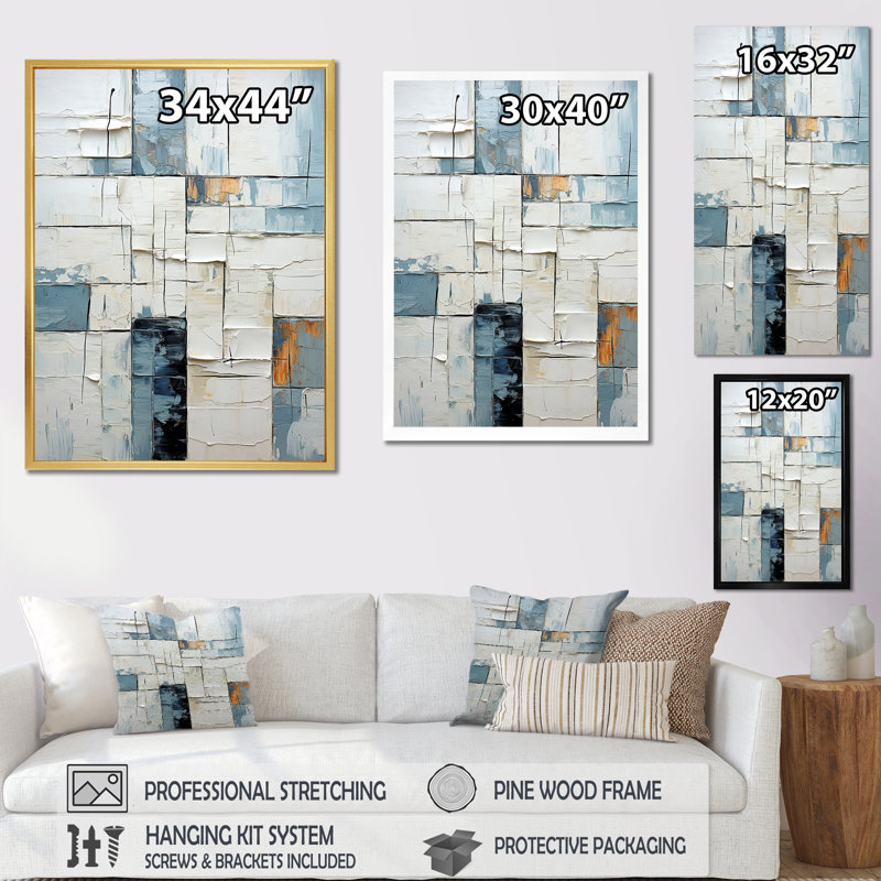 Cubisme bleu et blanc Fight I - formes abstraites, décoration murale, Cadre doré simple, H 20 po x l 12 po x P 1 po