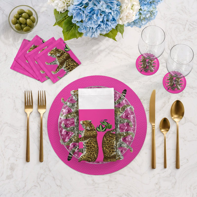 Leopard Placemat Set, Hot Purple