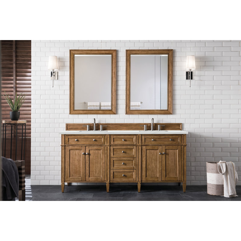 Brittany 72" W Double Vanity, 8" Widespread, Saddle Brown, Ethereal Noctis