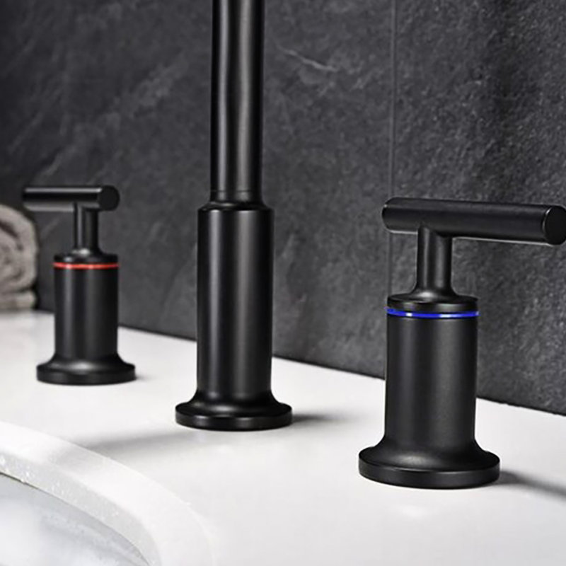 Matte Black 3 Mount Bathroom Tap With Maintenance-Easy Core & Brass 8.8" High Sink Faucet Ceramic Disc Valve 1/2" Connection