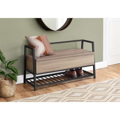 Modern Taupe Bench For Hallway, 42" Rectangular, Black Metal Frame, Storage Entryway Bench, Finish, Metal, Shoe Rack Included