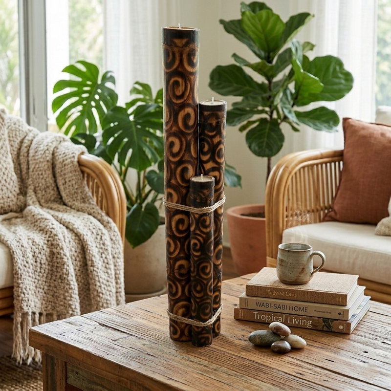 Wood Tabletop Votive Holder with Candle Included, 38" H x 4" W x 4" D