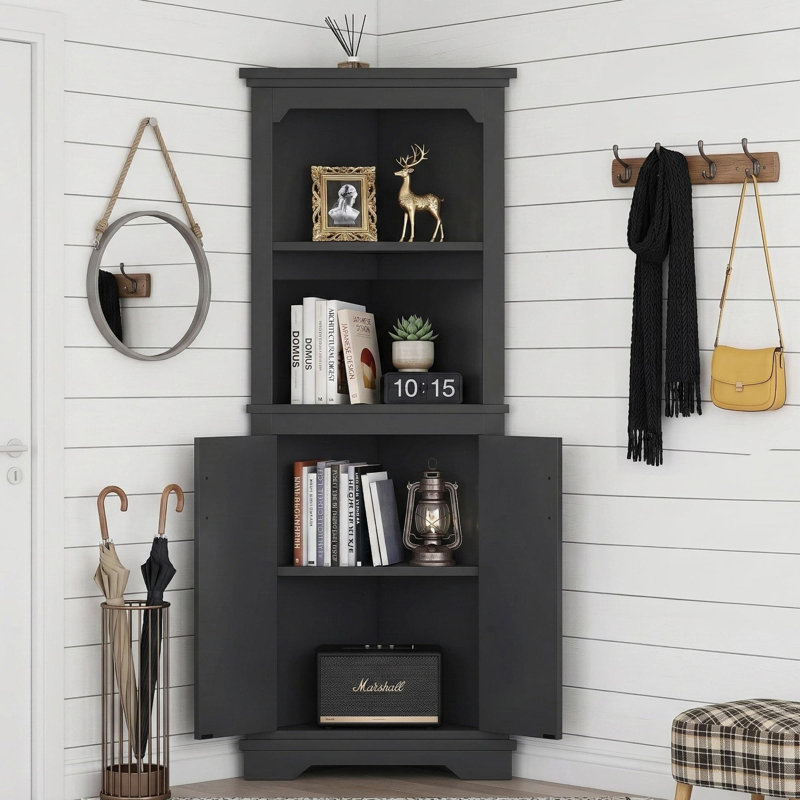 Bibliothèque de coin à 4 niveaux H 69,4 "x l 29,3", beige, Black
