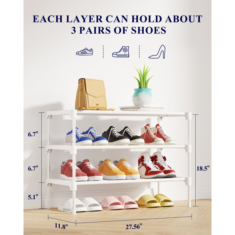 Shoe Rack - Non-Woven Shoe Rack Shelf, Shoe Organizer for Closet, Entryway, Garage & Corridor, Stackable Shoe Shelves, 27.5" Wide - 3 Tier, White