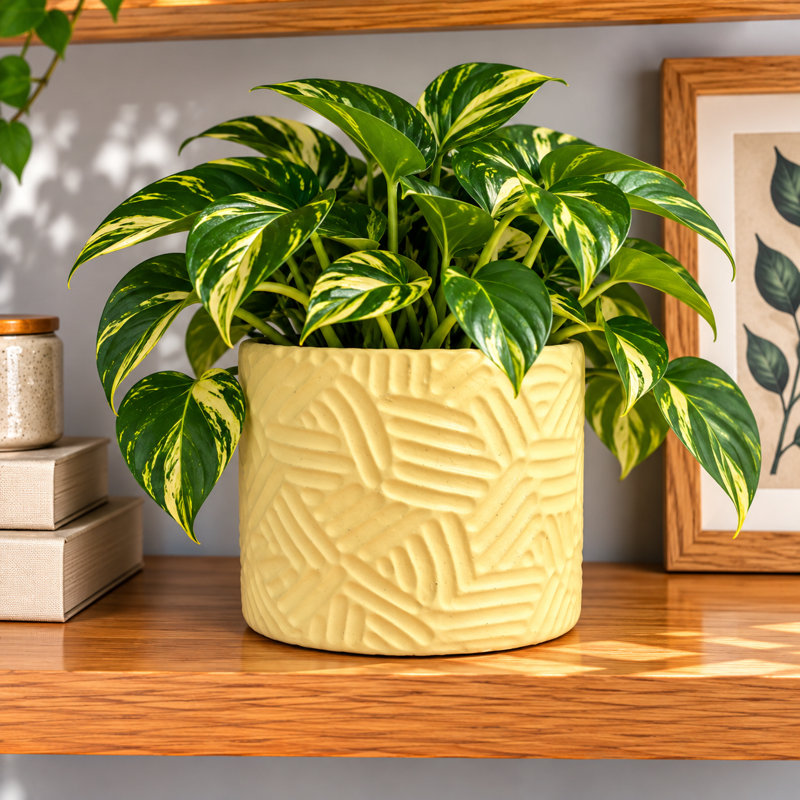 Yellow Patterned Lines Design Pot, Yellow