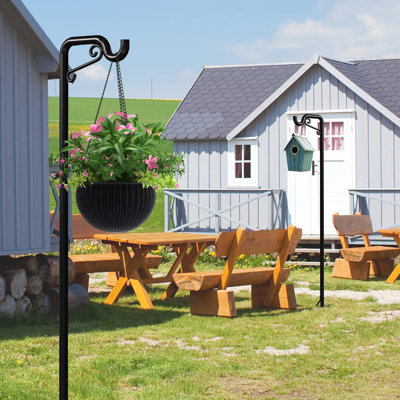 2 Pack Adjustable Shepherds Hooks For Outdoor, Heavy Duty Bird Feeder Pole, Shepherds Crook Garden Hooks For Lantern Christmas Lights Hanging Plants Solar Light, Black