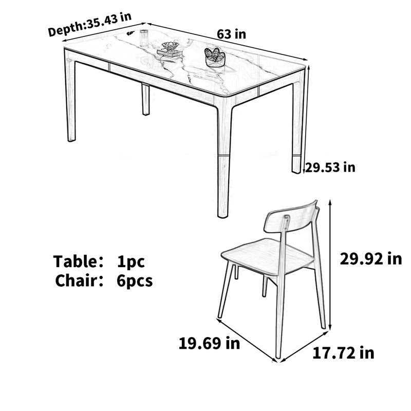 Table rectangulaire en bois massif, H 29,92 po x L 63 po x l 35,43 po