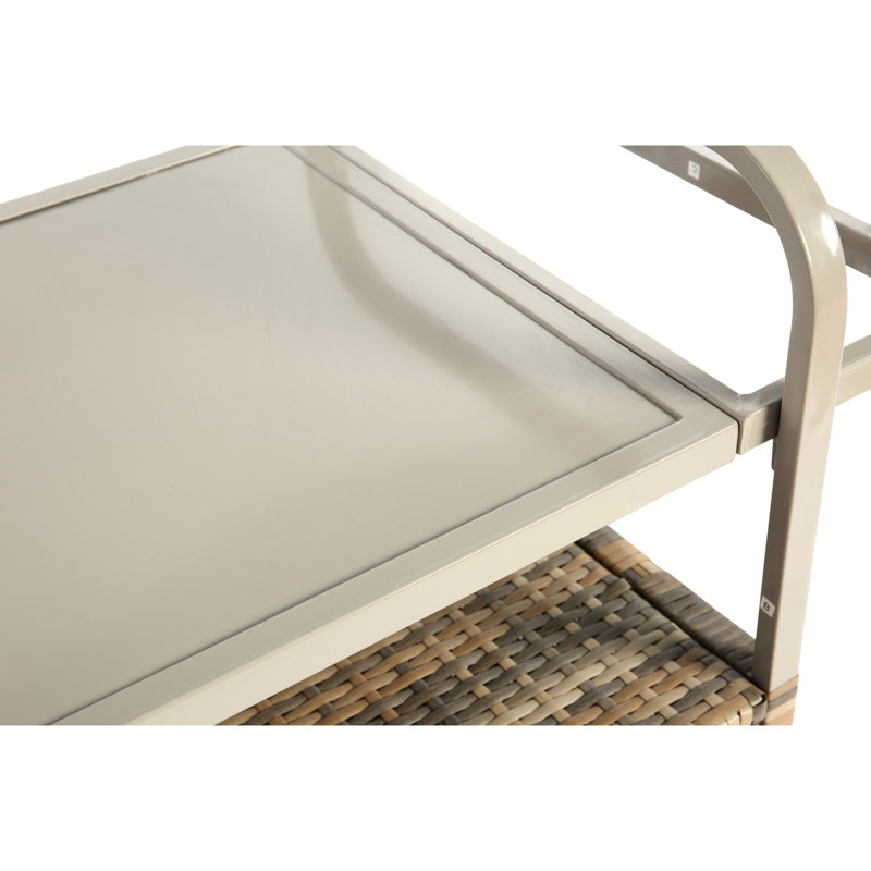 Table de bar d'extérieur avec plateau en acier et roues verrouillables - Armoire à chariot beige, panier toutes saisons, plateau de panier facile à installer