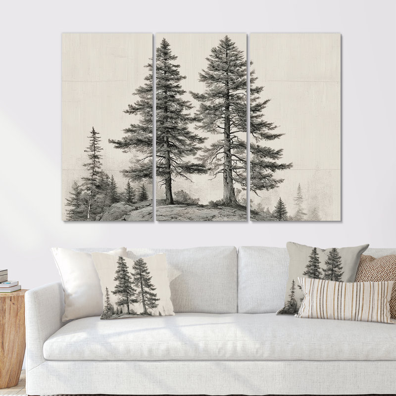 Ensemble de grandes reproductions d'art mural rétro, "Pine Trees On Mountain - Pine", 28" H x 36" W, Frameless Metal Print