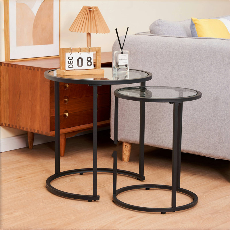 Ensemble de tables de bout rondes avec structure en métal 23,5 po Baina, Noir