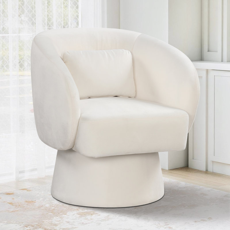 Fauteuil d'appoint pivotant avec dossier incurvé et coussin lombaire amovible à 360 degrés, 1, Beige