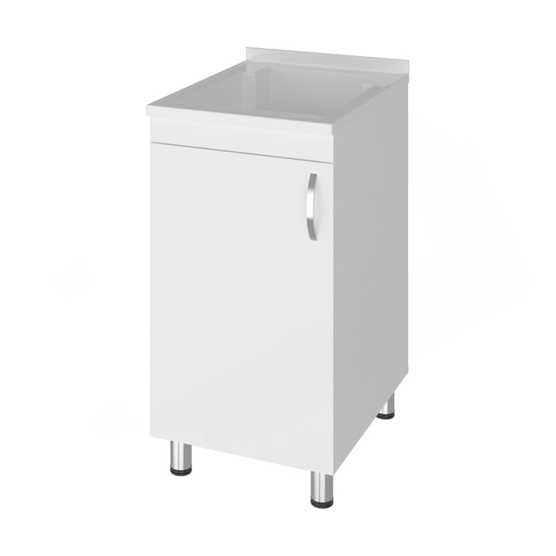 Baignoire utilitaire autoportante avec 1 porte, 2 tablettes et 4 pieds Mylo, blanc