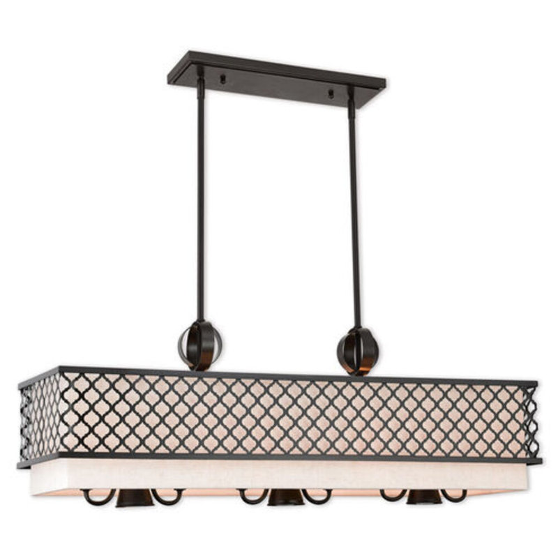 Lustre rectangulaire à 9 lumières avec abat-jour, Bronze anglais