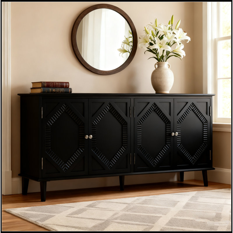 65.2" Cabinet With Storage, Symmetrical Geometric Accent Coffee Bar Wine Bar Storage Cabinet, Large Console Table For Living Room/Entryway/Kitchen