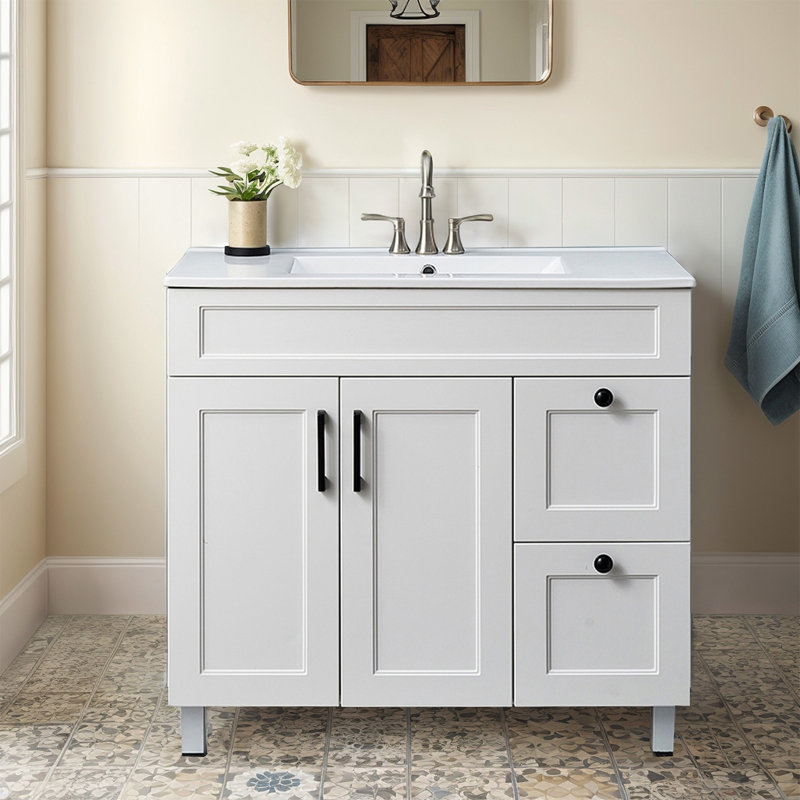 Meuble-lavabo simple 36 po à 2 portes avec pot en céramique