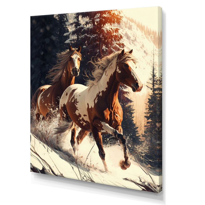 Chevaux sauvages en pleine scène d'hiver, Toile tendue, H 32 po x l 24 po x P 1 po