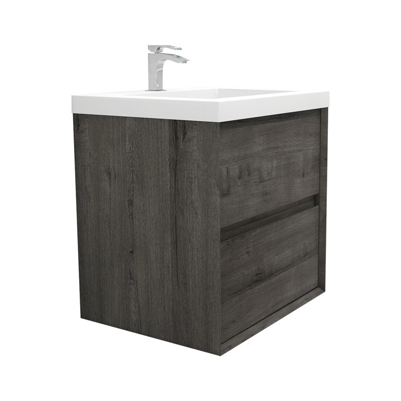 Ensemble de meuble-lavabo mural simple 24 po Naylene, Chêne fumé