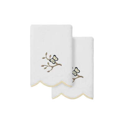  100% Turkish Cotton TERESA Scallop 2PC Embellished Fingertip Towel Set