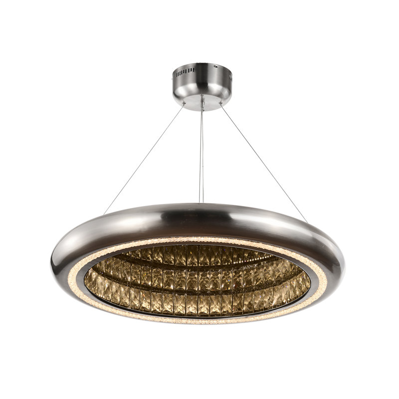 Lustre en cristal à DEL 3000k Palace, H 3,10 po x l 31,50 po x P 31,50 po, Nickel brossé