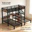 Lit superposé triple en métal avec étagères et escalier de rangement, noir, pour chambre ou dortoir-1913386718