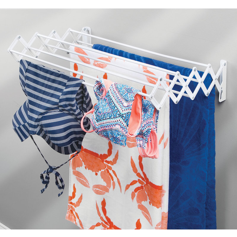 White Steel Wall Mount Accordion Clothes Drying Rack